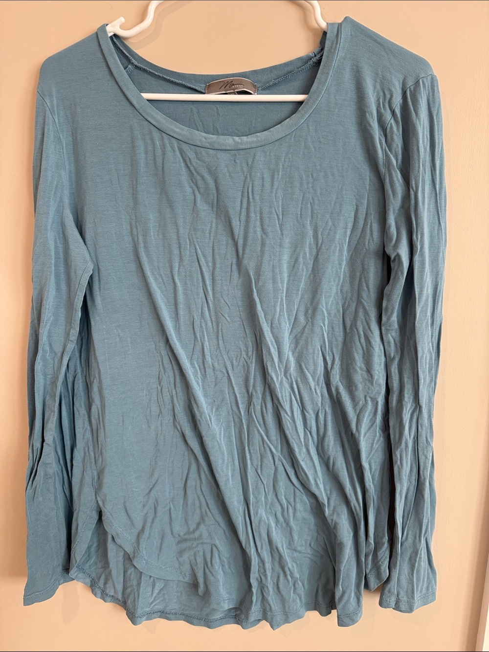 Light Blue Long-Sleeve Scoop Neck Top